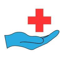 Cross health care symbol simple icon. Illustration of hand vector