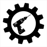 Drill, hand tool in gear simple flat design vector