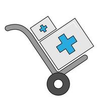 Handcart icon illustration with medical box. Flat design style vector