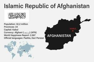 Highly detailed Afghanistan map with flag, capital and small map of the world vector