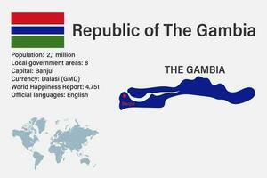 Highly detailed Gambia map with flag, capital and small map of the world vector