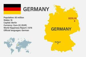 Highly detailed Germany map with flag, capital and small map of the world vector