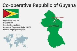 Highly detailed Guyana map with flag, capital and small map of the world vector