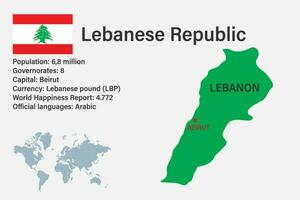 Highly detailed Lebanon map with flag, capital and small map of the world vector