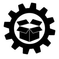 Open box in gear icon isolated on background, flat pictogram, business, marketing, internet vector