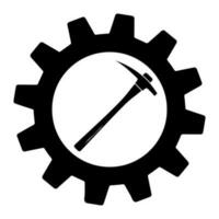 Mining pickaxe equipment tool in gear isolated symbol on background vector