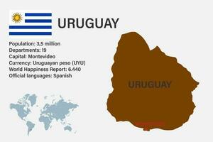 muy detallado Uruguay mapa con bandera, capital y pequeño mapa de el mundo vector