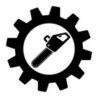 Illustration of chainsaw in gear silhouette, concept of work tools vector