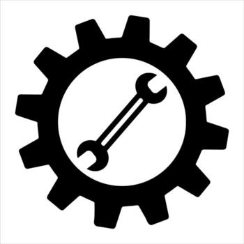 Simple spanner on gear isolated on white background. Icon for apps and websites vector