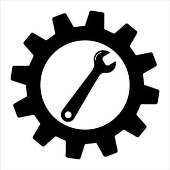 Simple spanner on gear isolated on white background. Icon for apps and websites vector
