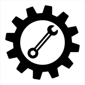 Simple spanner on gear isolated on white background. Icon for apps and websites vector