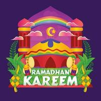 Ramadan greeting card design, in a fun design style vector