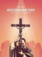 Ascension of Jesus Christ Poster design with the concept of a man holding a cross vector