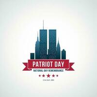 Patriot Day concept design with Twin Towers, red ribbon and text We Will Never forget. vector