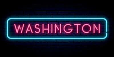 Washington neon signboard. Glowing banner. vector