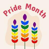 Banner, poster with rainbow leaves and text Pride Month vector