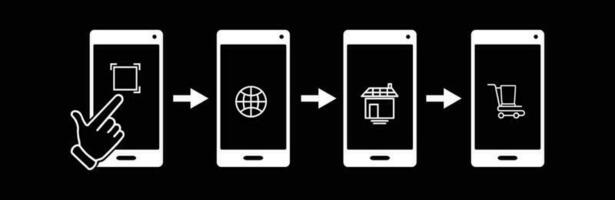 icono conjunto con teléfono inteligente qr código escanear , escanear yo qr código para pago vector concepto en negro antecedentes