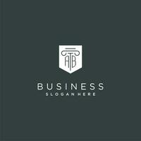 AB monogram with pillar and shield logo design, luxury and elegant logo for legal firm vector
