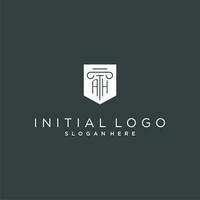 AH monogram with pillar and shield logo design, luxury and elegant logo for legal firm vector
