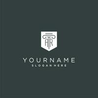 AR monogram with pillar and shield logo design, luxury and elegant logo for legal firm vector