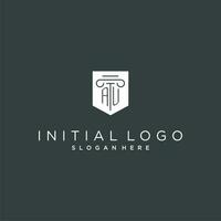 AU monogram with pillar and shield logo design, luxury and elegant logo for legal firm vector