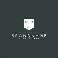 BA monogram with pillar and shield logo design, luxury and elegant logo for legal firm vector