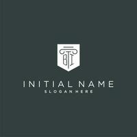 BI monogram with pillar and shield logo design, luxury and elegant logo for legal firm vector