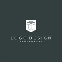 CL monogram with pillar and shield logo design, luxury and elegant logo for legal firm vector