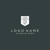 CX monogram with pillar and shield logo design, luxury and elegant logo for legal firm vector