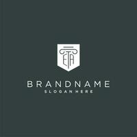 EA monogram with pillar and shield logo design, luxury and elegant logo for legal firm vector