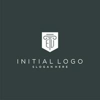 EU monogram with pillar and shield logo design, luxury and elegant logo for legal firm vector
