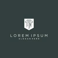 FM monogram with pillar and shield logo design, luxury and elegant logo for legal firm vector