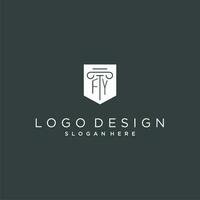 FY monogram with pillar and shield logo design, luxury and elegant logo for legal firm vector