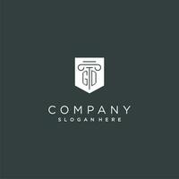 GD monogram with pillar and shield logo design, luxury and elegant logo for legal firm vector