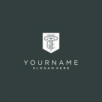 GE monogram with pillar and shield logo design, luxury and elegant logo for legal firm vector