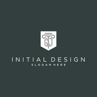 GJ monogram with pillar and shield logo design, luxury and elegant logo for legal firm vector