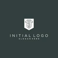 GU monogram with pillar and shield logo design, luxury and elegant logo for legal firm vector