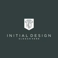 HJ monogram with pillar and shield logo design, luxury and elegant logo for legal firm vector