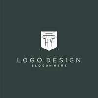 HY monogram with pillar and shield logo design, luxury and elegant logo for legal firm vector