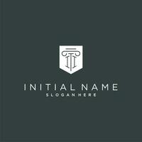 II monogram with pillar and shield logo design, luxury and elegant logo for legal firm vector