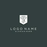 IK monogram with pillar and shield logo design, luxury and elegant logo for legal firm vector