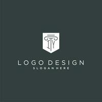 IY monogram with pillar and shield logo design, luxury and elegant logo for legal firm vector