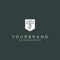 JF monogram with pillar and shield logo design, luxury and elegant logo for legal firm vector