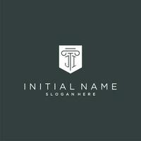 JI monogram with pillar and shield logo design, luxury and elegant logo for legal firm vector