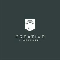 JP monogram with pillar and shield logo design, luxury and elegant logo for legal firm vector
