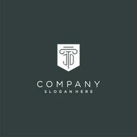 JQ monogram with pillar and shield logo design, luxury and elegant logo for legal firm vector