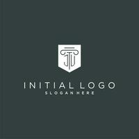 JU monogram with pillar and shield logo design, luxury and elegant logo for legal firm vector