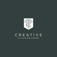 KC monogram with pillar and shield logo design, luxury and elegant logo for legal firm vector