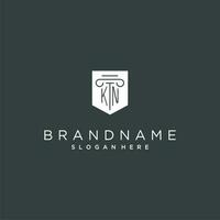 KN monogram with pillar and shield logo design, luxury and elegant logo for legal firm vector