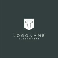 KT monogram with pillar and shield logo design, luxury and elegant logo for legal firm vector